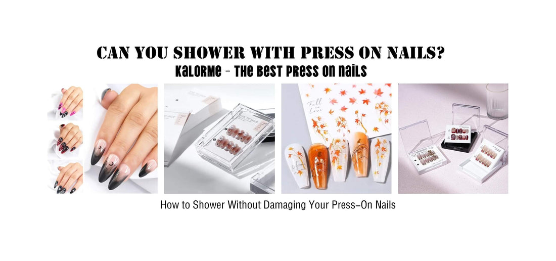 Stylish press-on nails under water, highlighting fake nails' durability and nail art beauty, perfect for daily wear and showers.