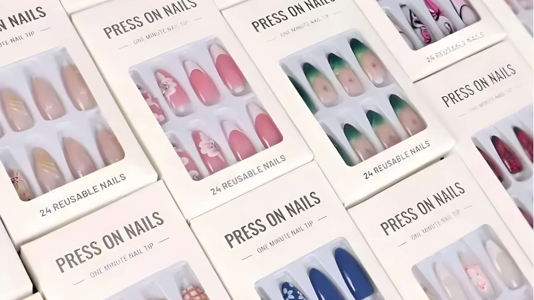 Various press-on nails kits displayed together, featuring stunning fake nails, nail art designs, and easy sticker-on nails for stylish manicures.