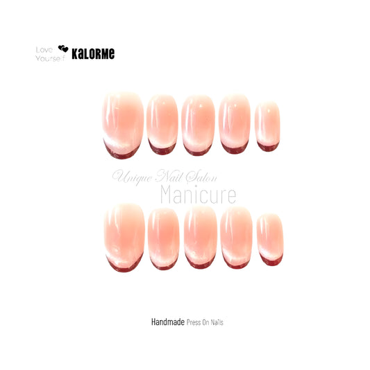 Glossy French Oval Nude Cat Eye Handmade Press On Nails