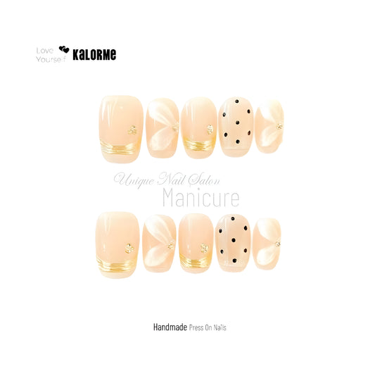 Fashion French Drift Band Polka Dot Handmade Press On Nails