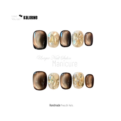 Brown Cat Eye Handmade Press On Nails