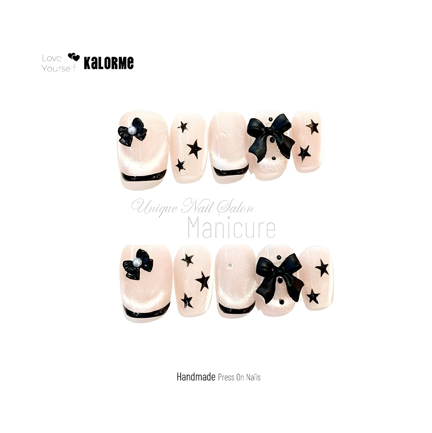 Black Short Ballet French Bow Design Cat Eye Handmade Press On Nails