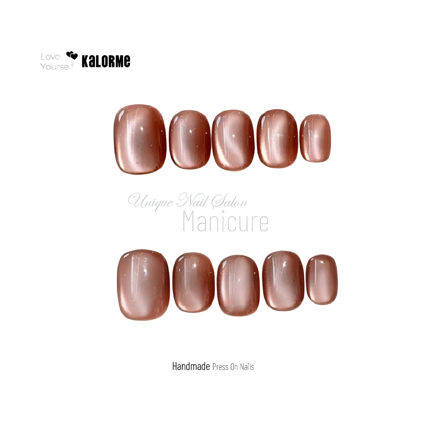 Short Brown Cat Eye Solid Color Handmade Press on Nails