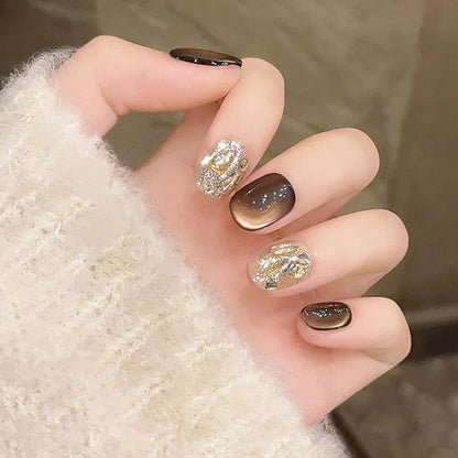 Brown Cat Eye Handmade Press On Nails