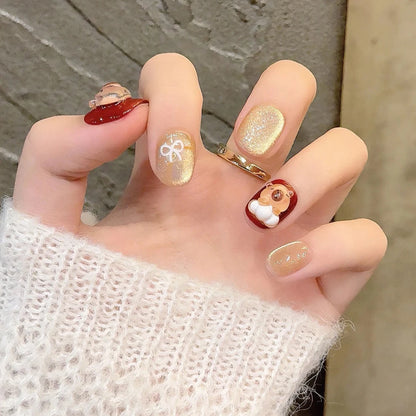 Cartoon Bear Cute Short Handmade Press On Nails