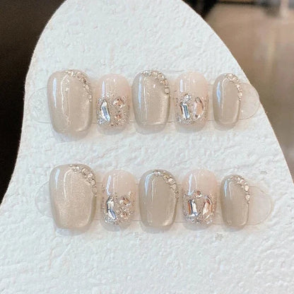 White Glitter Diamond Handmade Press On Nails