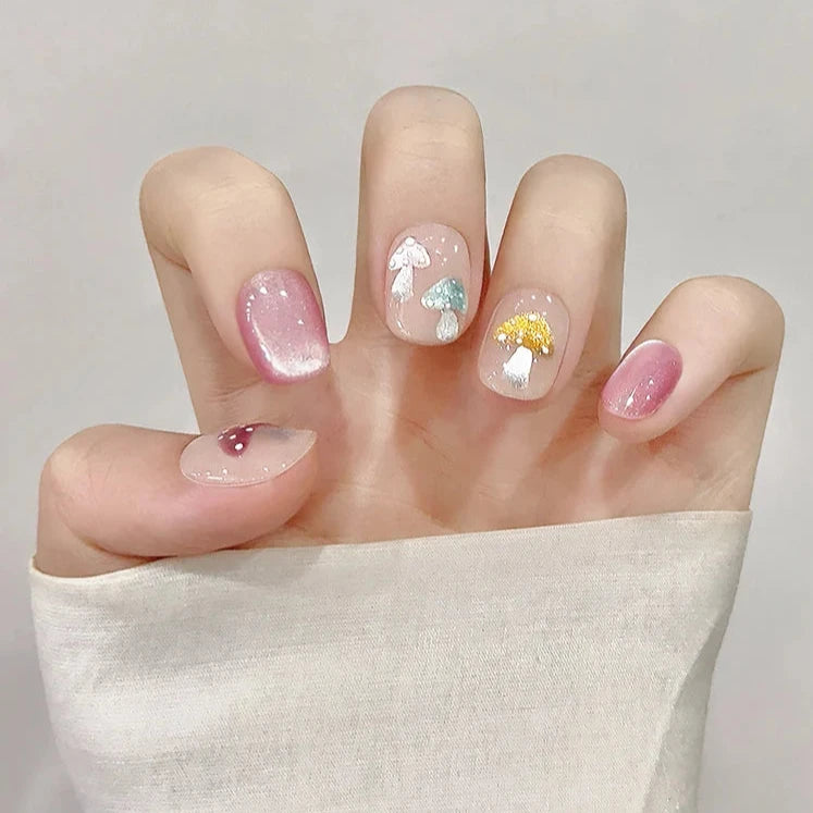 Ballet Cute Mushroom Pink Luxury Handmade Press On Nails