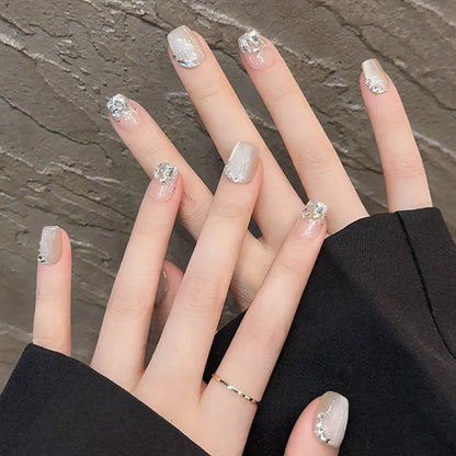 White Glitter Diamond Handmade Press On Nails