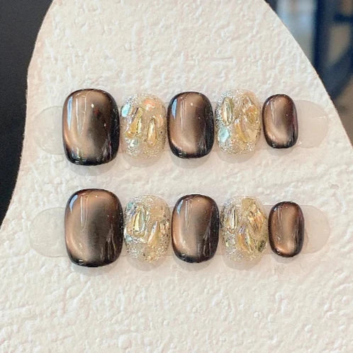 Brown Cat Eye Handmade Press On Nails