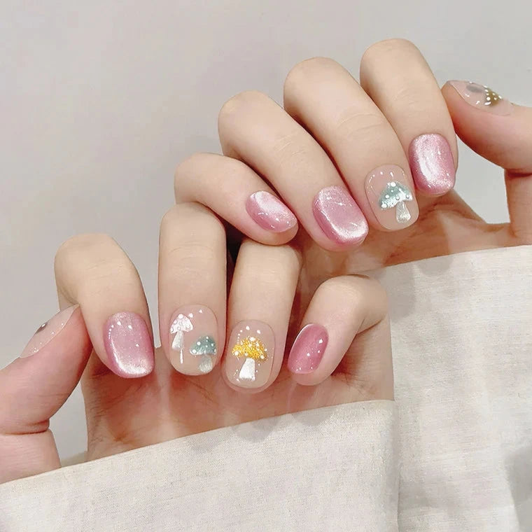 Ballet Cute Mushroom Pink Luxury Handmade Press On Nails