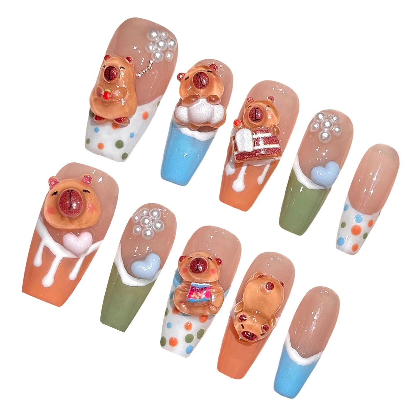 3D Marmot Candy Color Medium Coffin Handmade Press On Nails